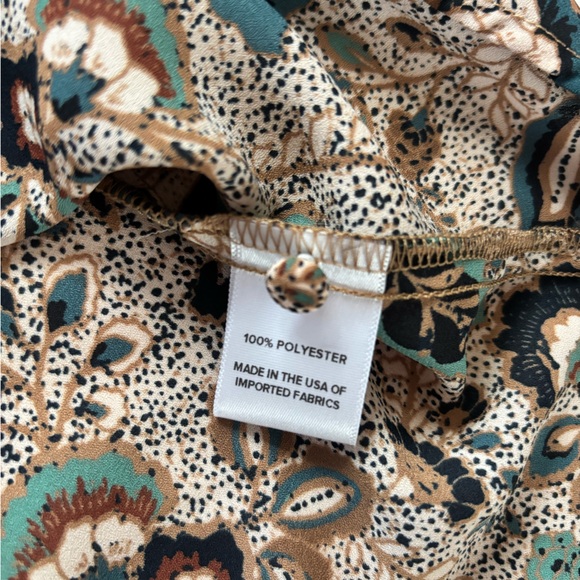 Evereve Paisley Ruffle Neck Blouse Green Brown Boho Size Small - Picture 8 of 11